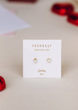 Load image into Gallery viewer, Tiny White Opal Heart Gold Earrings