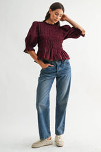 Load image into Gallery viewer, THE SALLY SMOCKED PEPLUM PUFF SLEEVE TOP