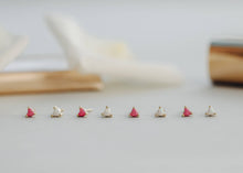 Load image into Gallery viewer, Tiny White Opal Heart Gold Earrings