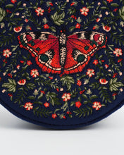 Load image into Gallery viewer, Red Admiral Navy Velvet Embroidered Jewellery Box