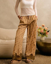 Load image into Gallery viewer, SATIN FLORAL PRINT WIDE LEG PULL ON PANTS WITH LACE