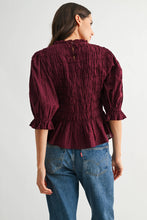 Load image into Gallery viewer, THE SALLY SMOCKED PEPLUM PUFF SLEEVE TOP