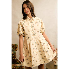 Load image into Gallery viewer, MALLARD DUCK PRINT PUFF SLEEVE MINI DRESS
