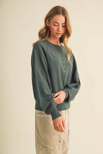 Load image into Gallery viewer, Brushed Knit Henley Raglan Pullover