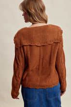 Load image into Gallery viewer, Ruffle Collar Cable Knit Sweater