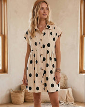 Load image into Gallery viewer, Polka Dot Button Down Pleated Poplin Mini Dress
