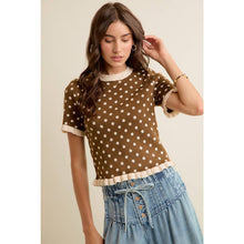 Load image into Gallery viewer, THE POLLY POLKA DOT RUFFLED SHORT SLEEVES SWEATER KNIT TOP