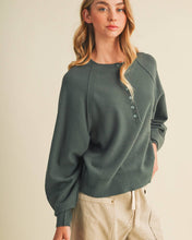 Load image into Gallery viewer, Brushed Knit Henley Raglan Pullover