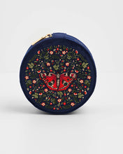 Load image into Gallery viewer, Red Admiral Navy Velvet Embroidered Jewellery Box