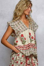 Load image into Gallery viewer, V-Neck Floral Pattern Ruffle Sleeve Top