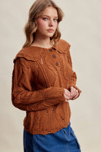 Load image into Gallery viewer, Ruffle Collar Cable Knit Sweater