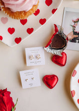 Load image into Gallery viewer, Tiny White Opal Heart Gold Earrings