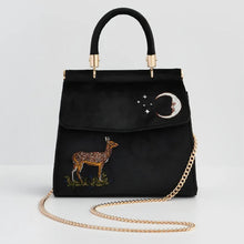 Load image into Gallery viewer, Deer & Moon Embroidered Black Velvet Tote