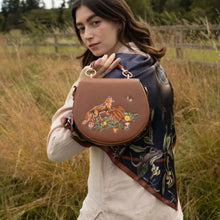 Load image into Gallery viewer, Fox & Pumpkin Embroidered Tan Saddle Purse