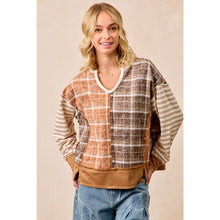 Load image into Gallery viewer, PLAID AND STRIPE MIX AND MATCH TOP WITH OPEN SEAM
