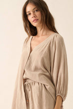 Load image into Gallery viewer, Textured Button-Front Three Quarter-Sleeve Top
