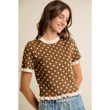 Load image into Gallery viewer, THE POLLY POLKA DOT RUFFLED SHORT SLEEVES SWEATER KNIT TOP

