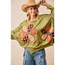 Load image into Gallery viewer, PLAID MIX FLOWER PATCHWORK FRENCH TERRY SWEATSHIRT
