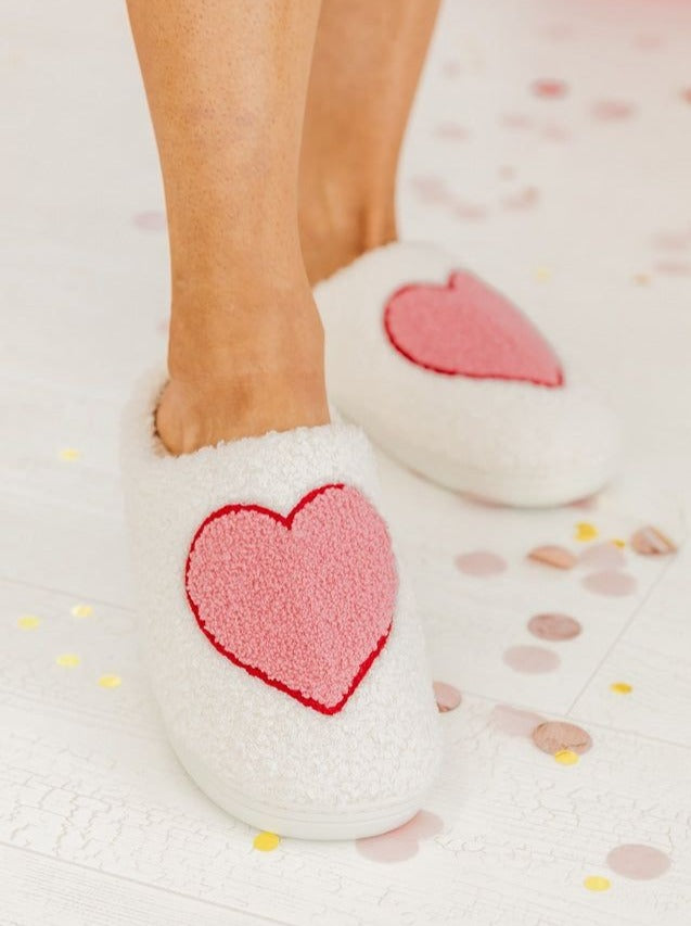 Pink/Red Heart Fuzzy Slippers