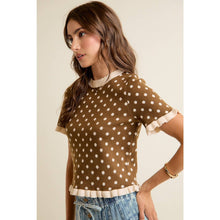 Load image into Gallery viewer, THE POLLY POLKA DOT RUFFLED SHORT SLEEVES SWEATER KNIT TOP
