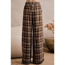 Load image into Gallery viewer, PLAID CHECK WIDE LEG PANTS WITH RUFFLE TRIM HEM
