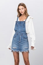 Load image into Gallery viewer, Frayed Denim Overalls Dress
