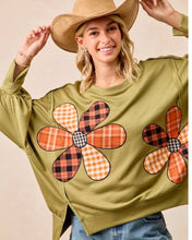 Load image into Gallery viewer, PLAID MIX FLOWER PATCHWORK FRENCH TERRY SWEATSHIRT
