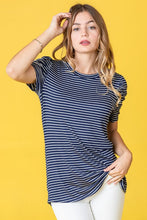 Load image into Gallery viewer, Plus Stripe Puff Ruched Sleeve Top
