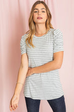 Load image into Gallery viewer, Plus Stripe Puff Ruched Sleeve Top
