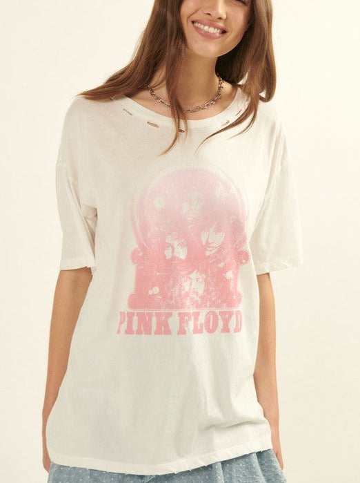 Pink Floyd Boat Neck Distressed Graphic Tee