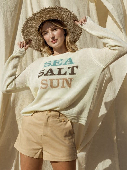 Online Exclusive Round Neck Long Sleeve Sea Salt Sun Sweater