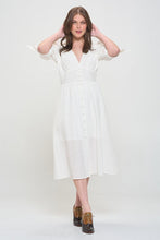 Load image into Gallery viewer, PLUS 3/4 PUFF SLV TEXTURED BUTTON DOWN MIDI DRESS
