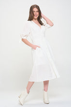 Load image into Gallery viewer, PLUS 3/4 PUFF SLV TEXTURED BUTTON DOWN MIDI DRESS
