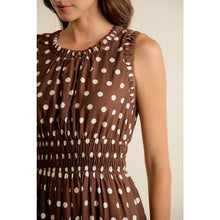Load image into Gallery viewer, POLKA DOT SLEEVELESS SMOCKED WAIST MIDI LINED DRESS
