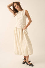 Load image into Gallery viewer, Linen-Blend Bubble Midi Dress Oatmeal
