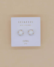Load image into Gallery viewer, Round - White Opal Gemstone - Gold Earrings
