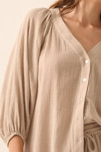 Load image into Gallery viewer, Textured Button-Front Three Quarter-Sleeve Top
