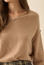 Load image into Gallery viewer, Solid Knit V-Neck Exposed-Seam Sweater
