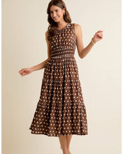 Load image into Gallery viewer, POLKA DOT SLEEVELESS SMOCKED WAIST MIDI LINED DRESS
