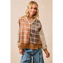 Load image into Gallery viewer, PLAID AND STRIPE MIX AND MATCH TOP WITH OPEN SEAM
