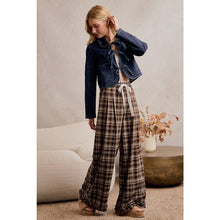 Load image into Gallery viewer, PLAID CHECK WIDE LEG PANTS WITH RUFFLE TRIM HEM
