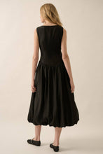 Load image into Gallery viewer, Linen-Blend Bubble Midi Dress Black
