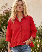 Load image into Gallery viewer, Ruffle Hem Button Front Poplin Top
