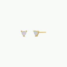 Load image into Gallery viewer, Tiny White Opal Heart Gold Earrings
