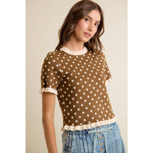 Load image into Gallery viewer, THE POLLY POLKA DOT RUFFLED SHORT SLEEVES SWEATER KNIT TOP
