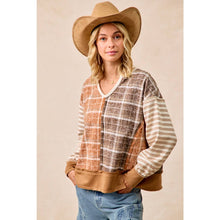 Load image into Gallery viewer, PLAID AND STRIPE MIX AND MATCH TOP WITH OPEN SEAM
