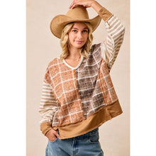 Load image into Gallery viewer, PLAID AND STRIPE MIX AND MATCH TOP WITH OPEN SEAM
