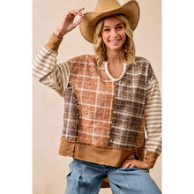 Load image into Gallery viewer, PLAID AND STRIPE MIX AND MATCH TOP WITH OPEN SEAM
