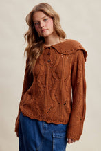 Load image into Gallery viewer, Ruffle Collar Cable Knit Sweater
