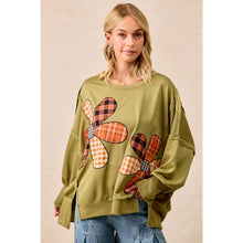 Load image into Gallery viewer, PLAID MIX FLOWER PATCHWORK FRENCH TERRY SWEATSHIRT

